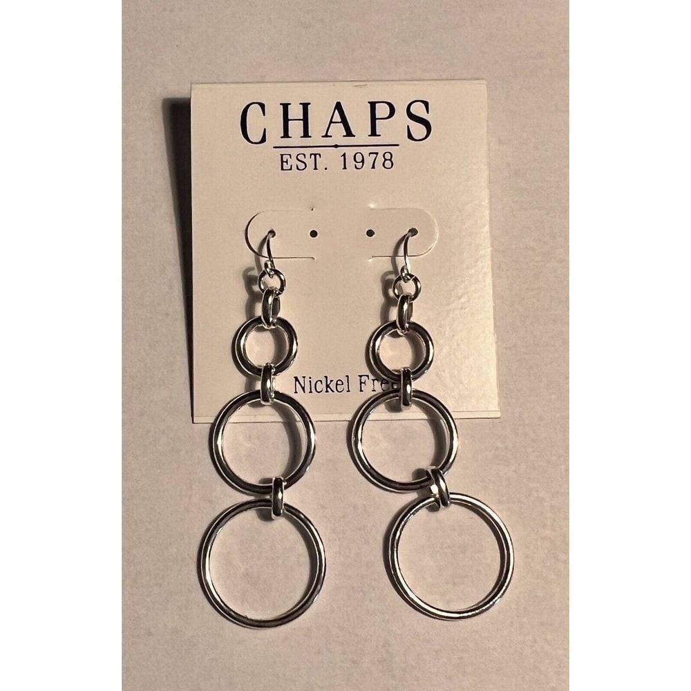 Chaps Graduated Stacked Hoops Earrings Silvertone Hook Back New in‎ Package